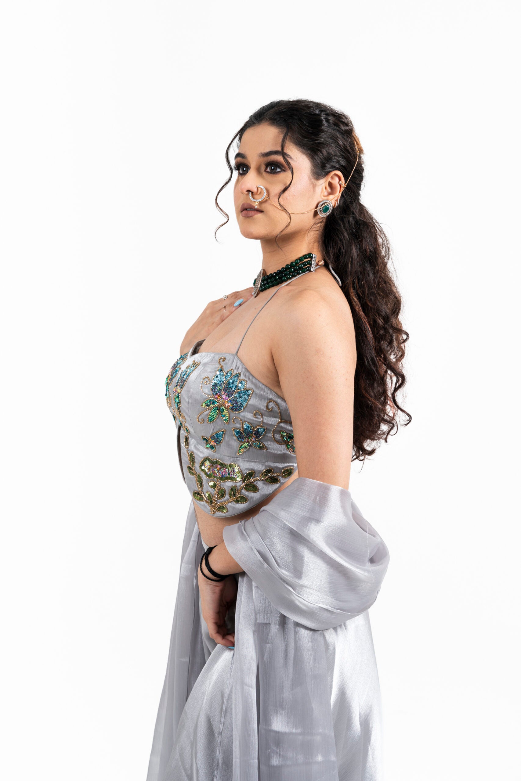 Lotus Embroidered Blouse and Sharara Set