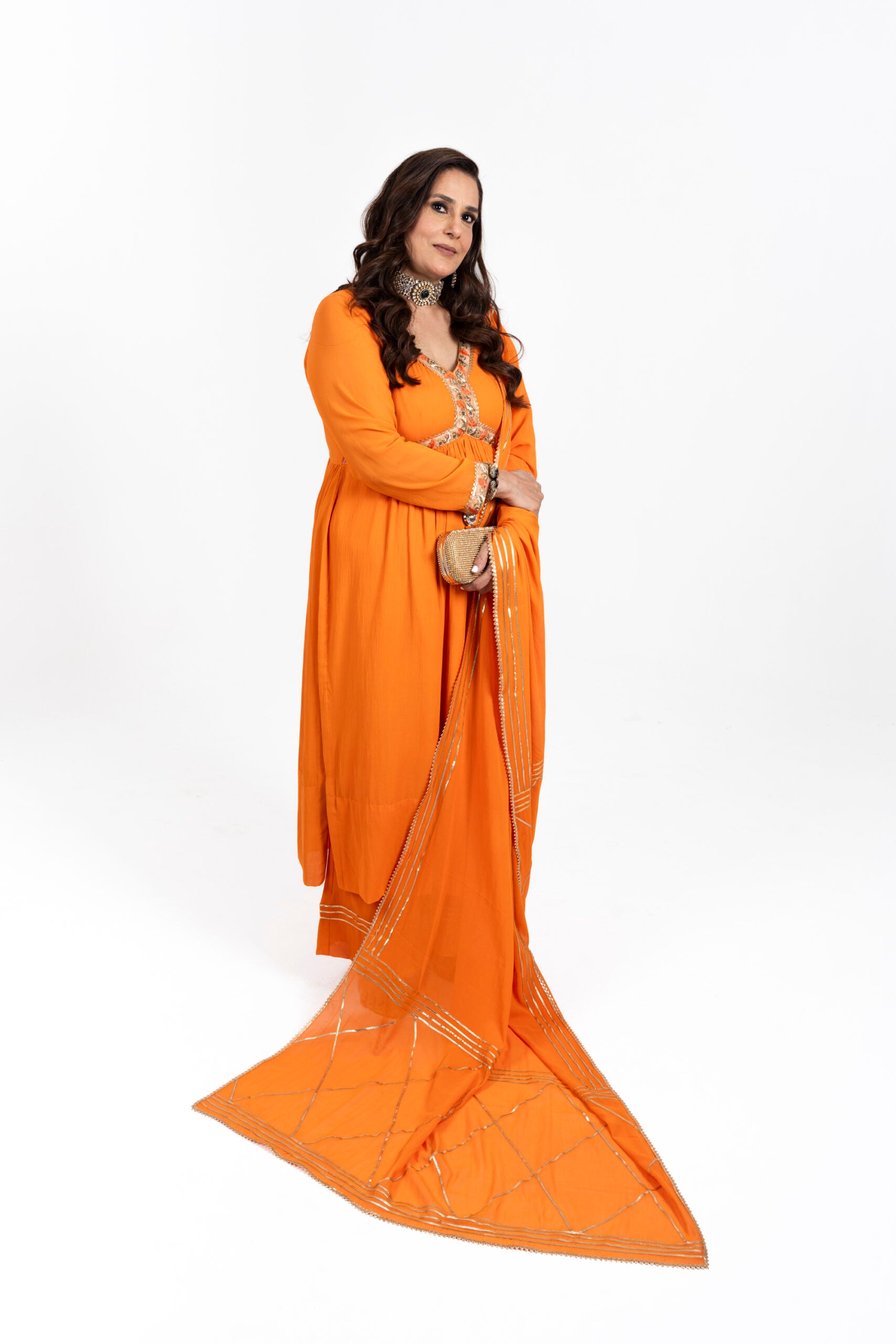 Stylish Orange Anarkali Suit