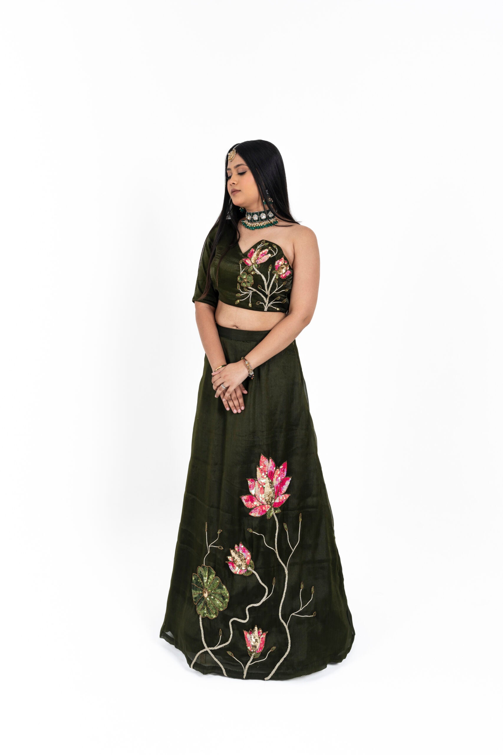 Bottle Green Lehenga Set