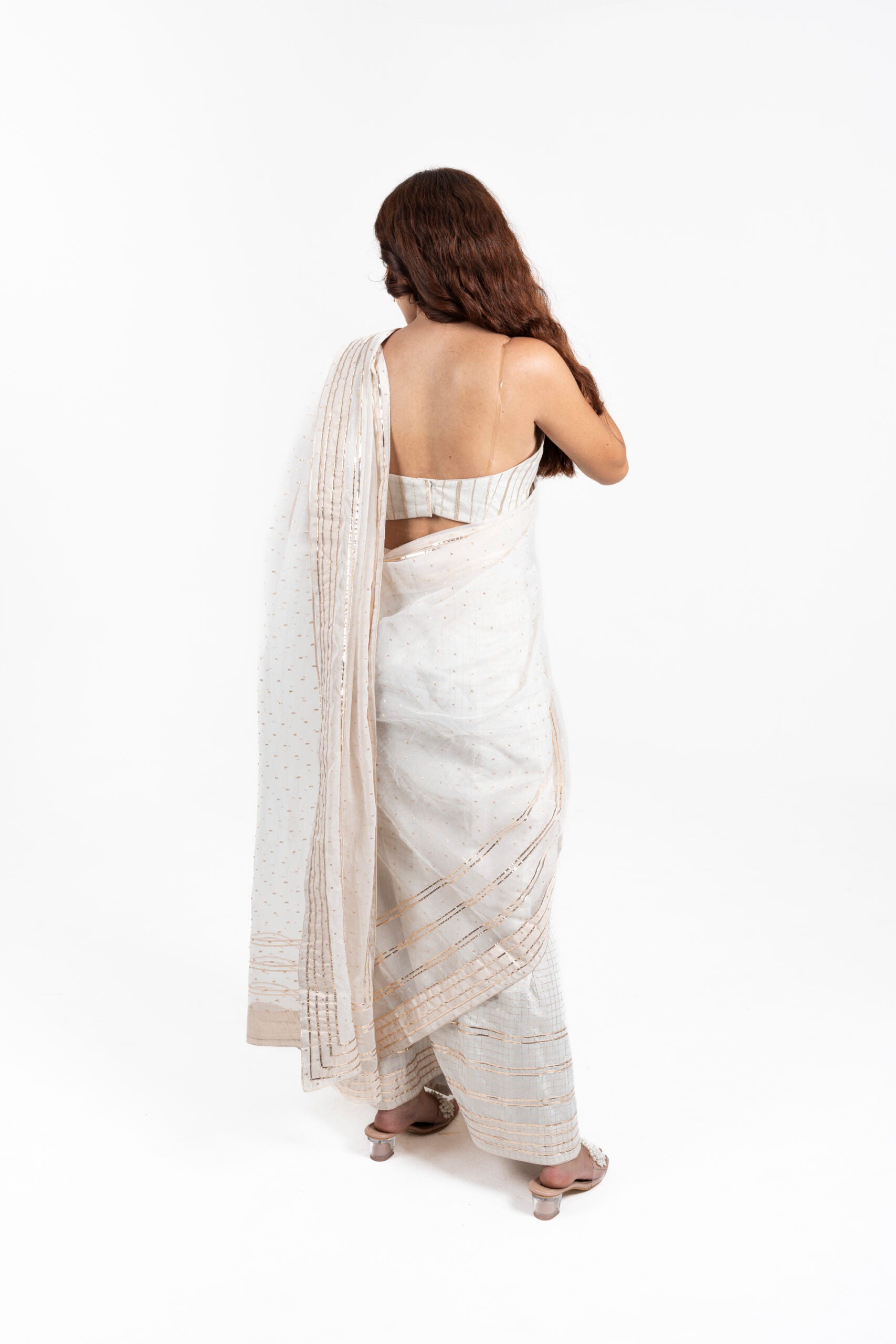 White and Gold Predraped Saree