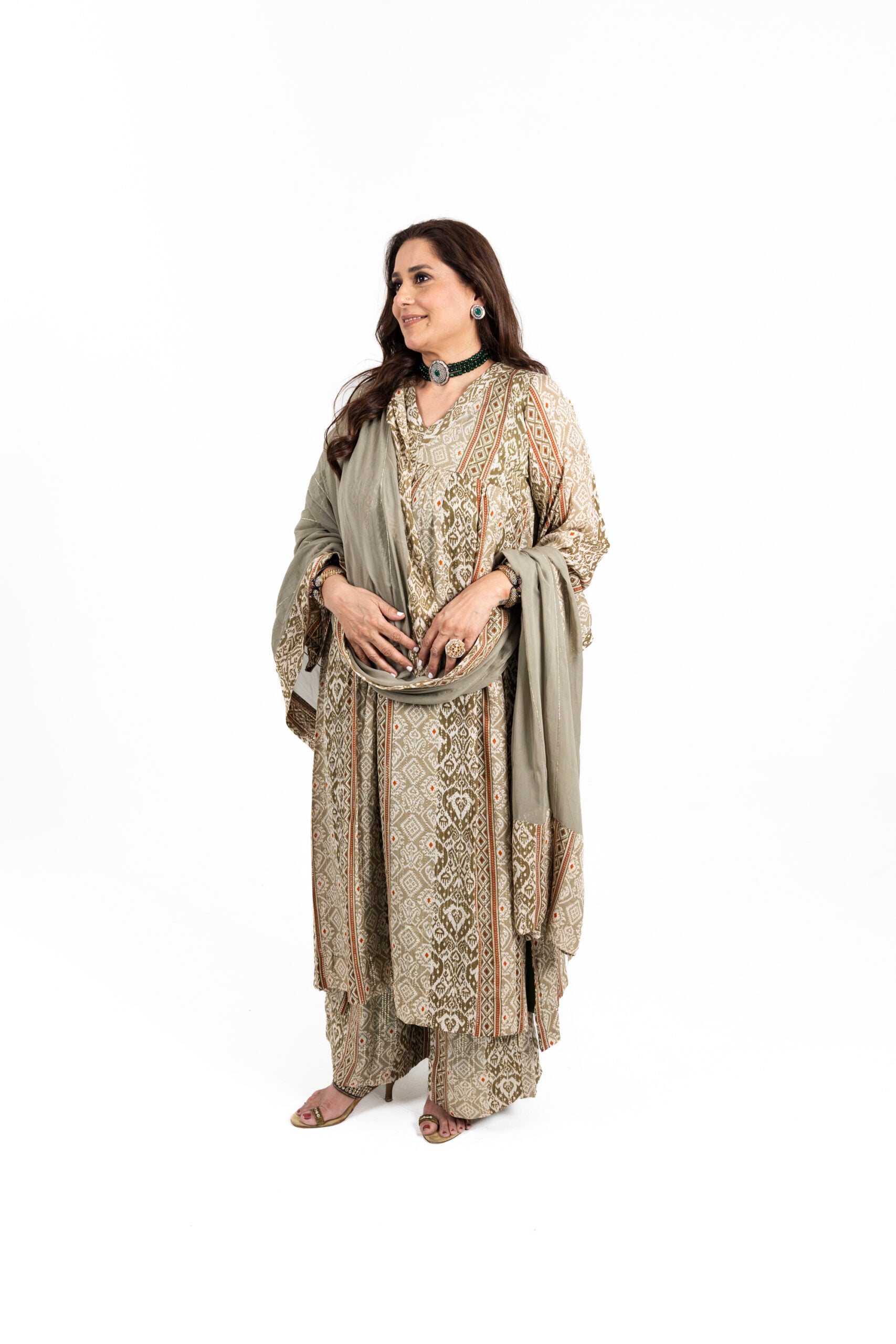 Henna  Green Anarkali Suit