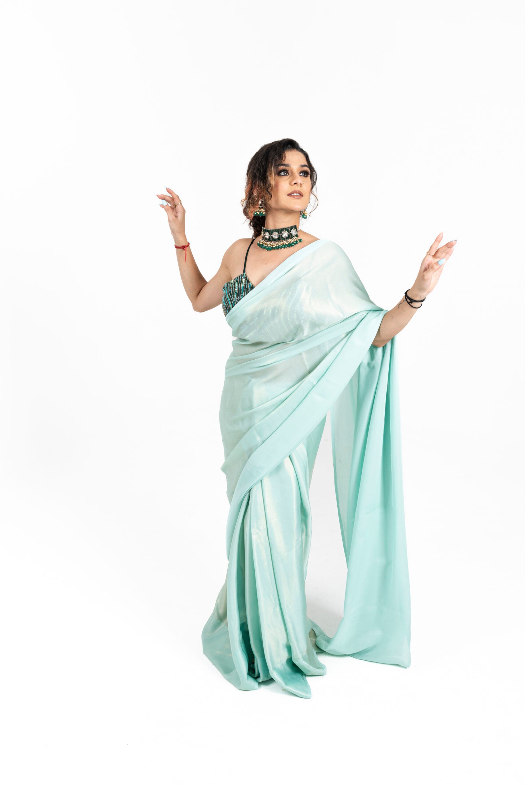 Light Turquoise Saree with Embroidered Blouse