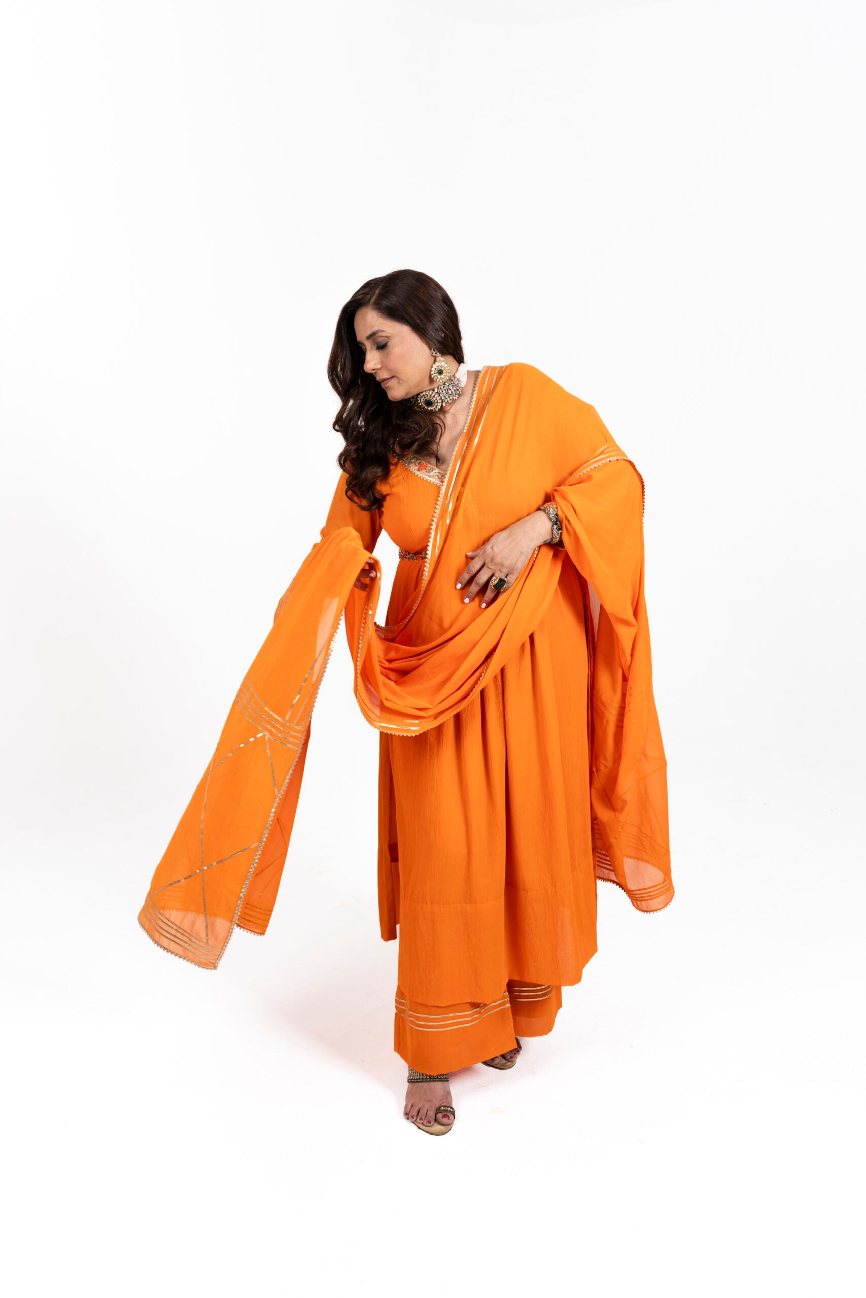 Stylish Orange Anarkali Suit