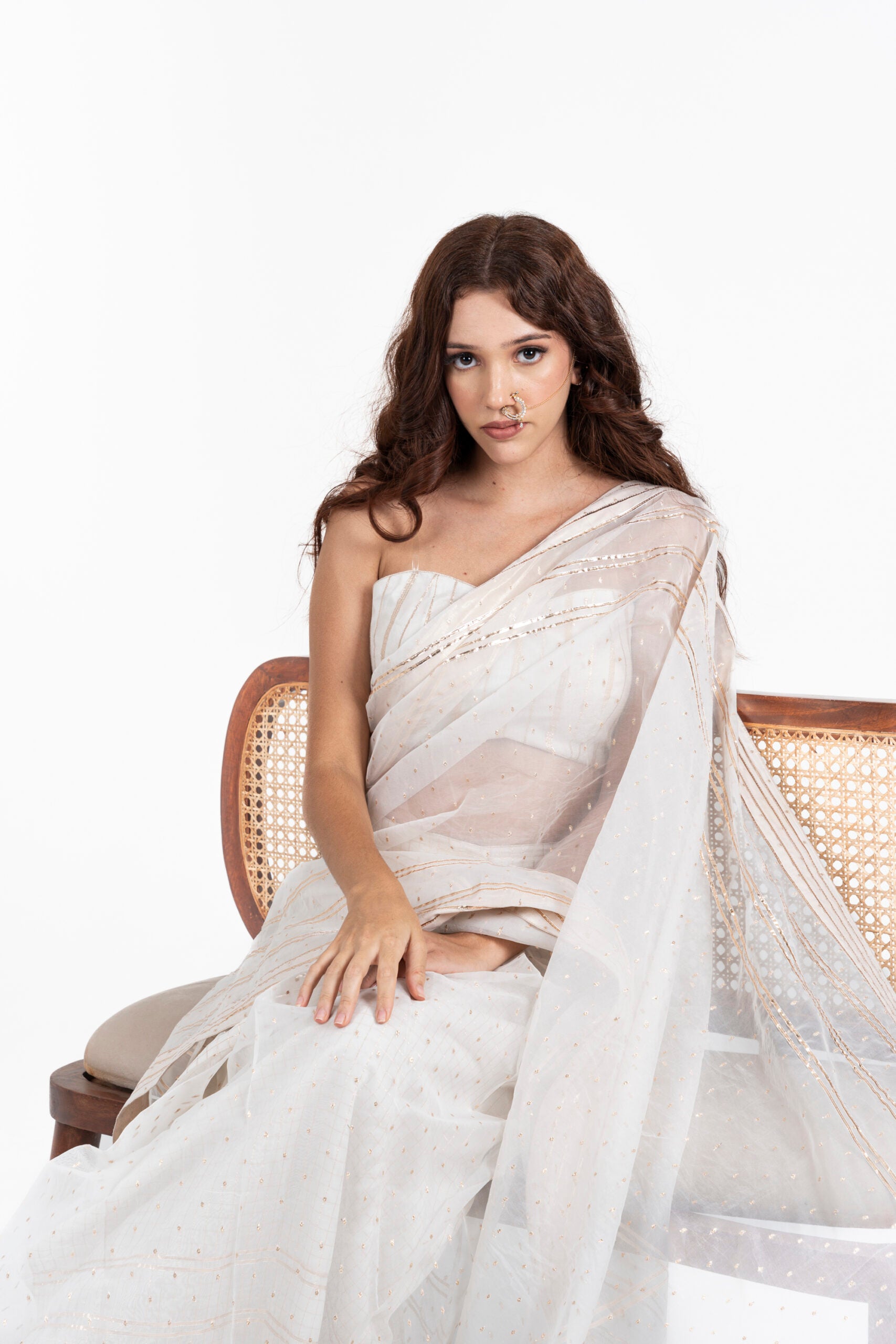 White and Gold Predraped Saree